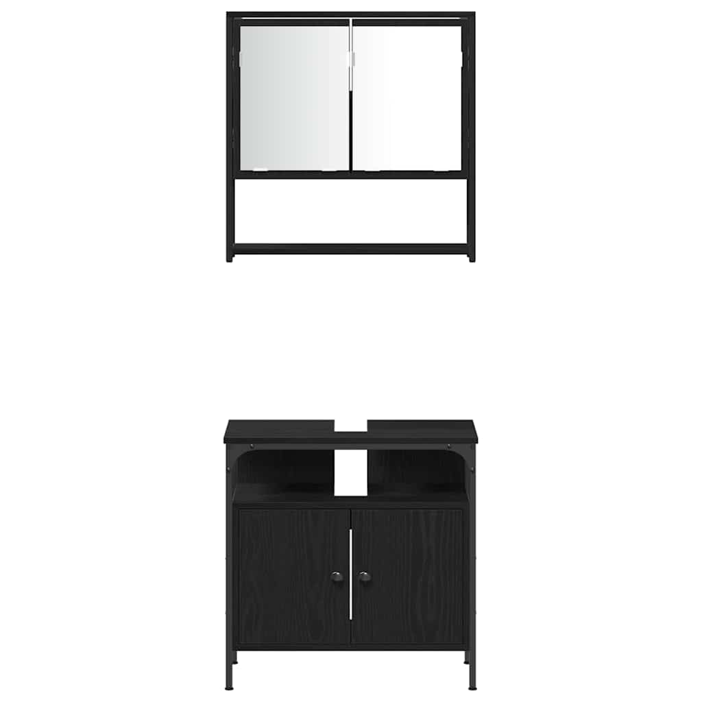 Set di mobili per il bagno 3 pcs Nero Legno multistrato | homemem39