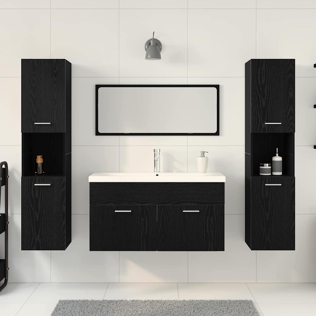 Set di mobili per il bagno 4 pcs Rovere Nero Legno multistrato | homemem39