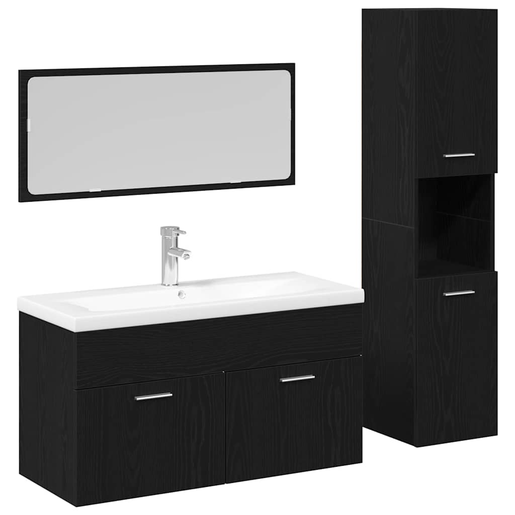 Set di mobili per il bagno 4 pcs Rovere Nero Legno multistrato | homemem39