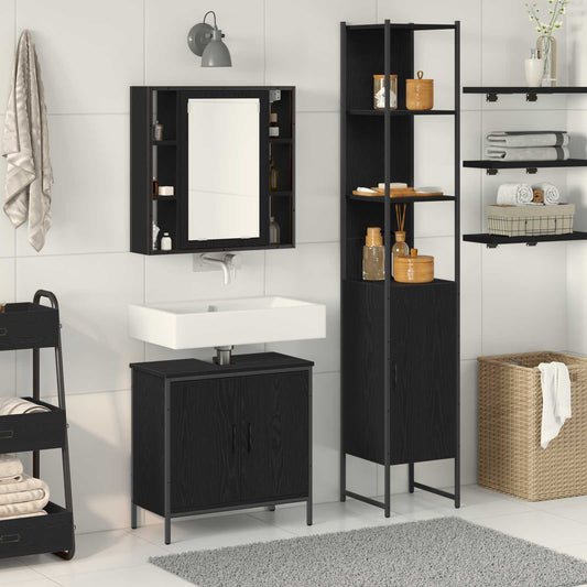 Unità da Bagno con lo scaffale 3 pcs Nero Legno multistrato | homemem39