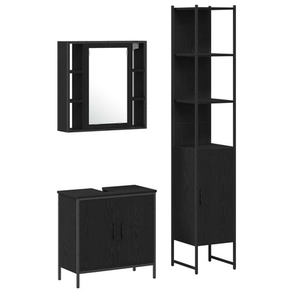 Unità da Bagno con lo scaffale 3 pcs Nero Legno multistrato | homemem39