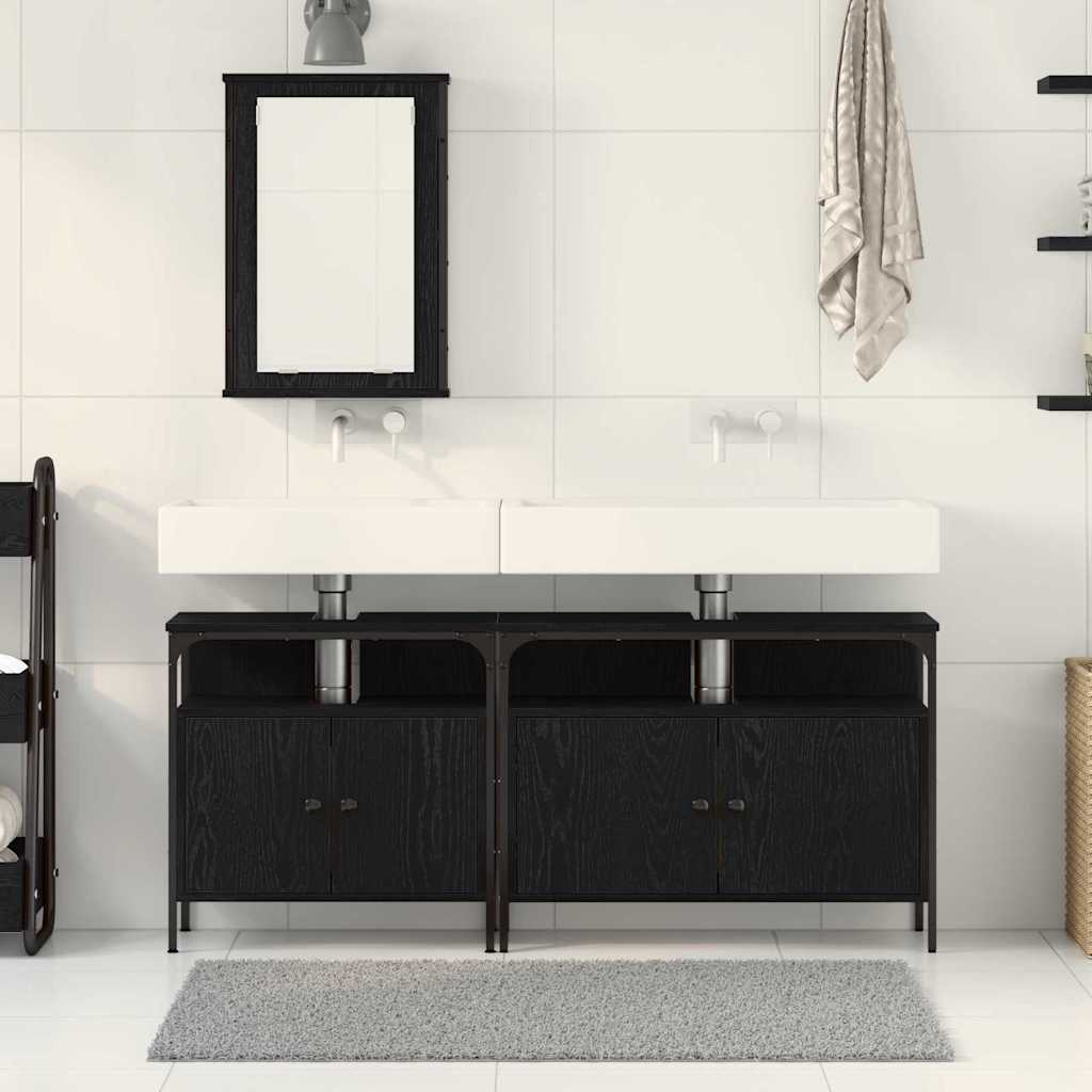Unità da Bagno con lo scaffale 3 pcs Nero Legno multistrato | homemem39