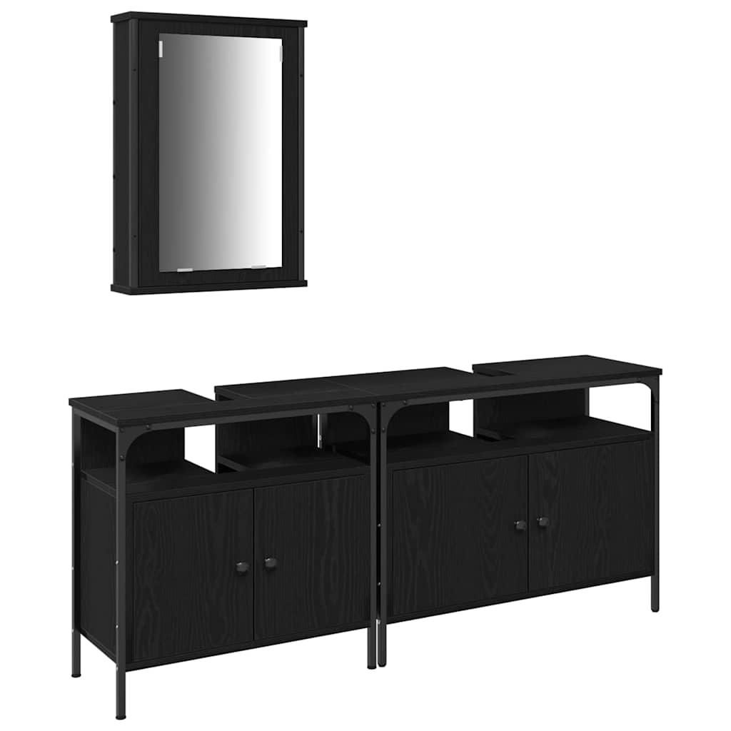 Unità da Bagno con lo scaffale 3 pcs Nero Legno multistrato | homemem39