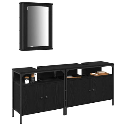 Unità da Bagno con lo scaffale 3 pcs Nero Legno multistrato | homemem39