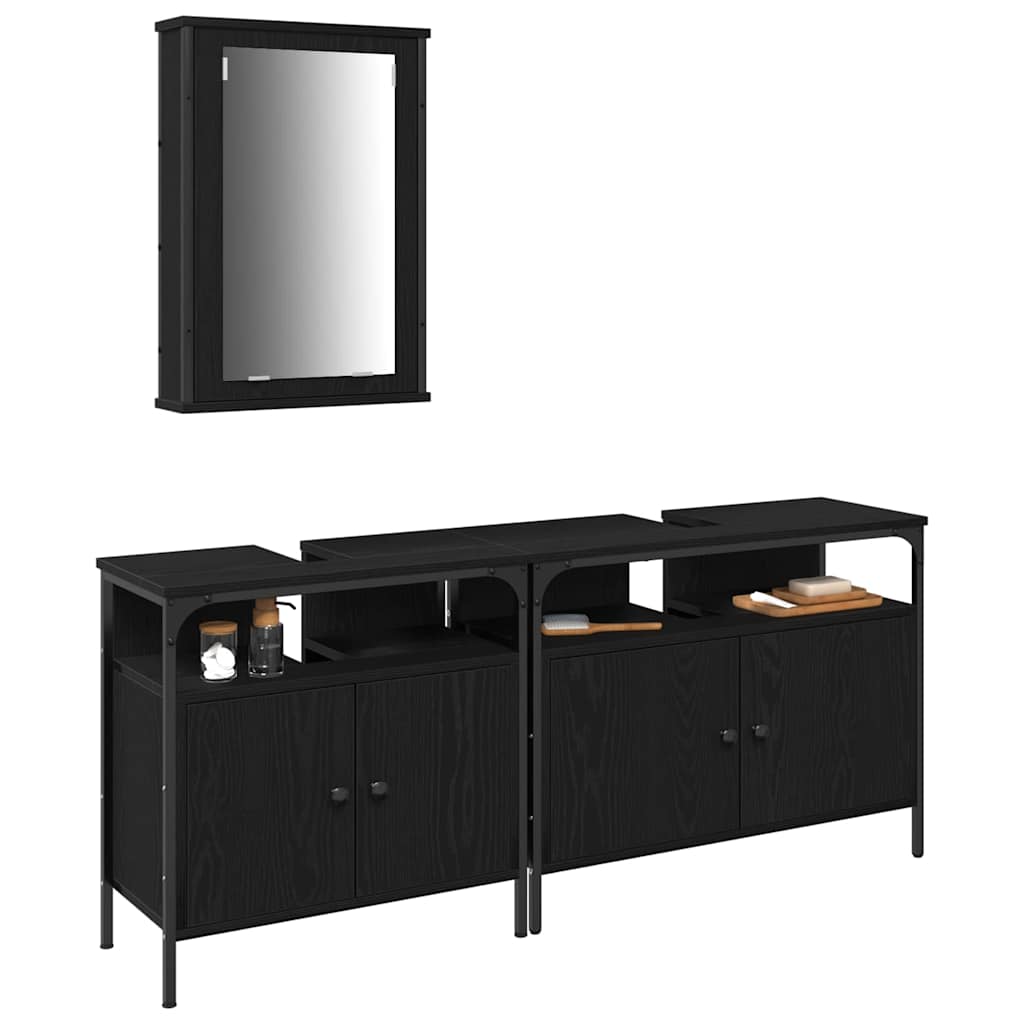 Unità da Bagno con lo scaffale 3 pcs Nero Legno multistrato