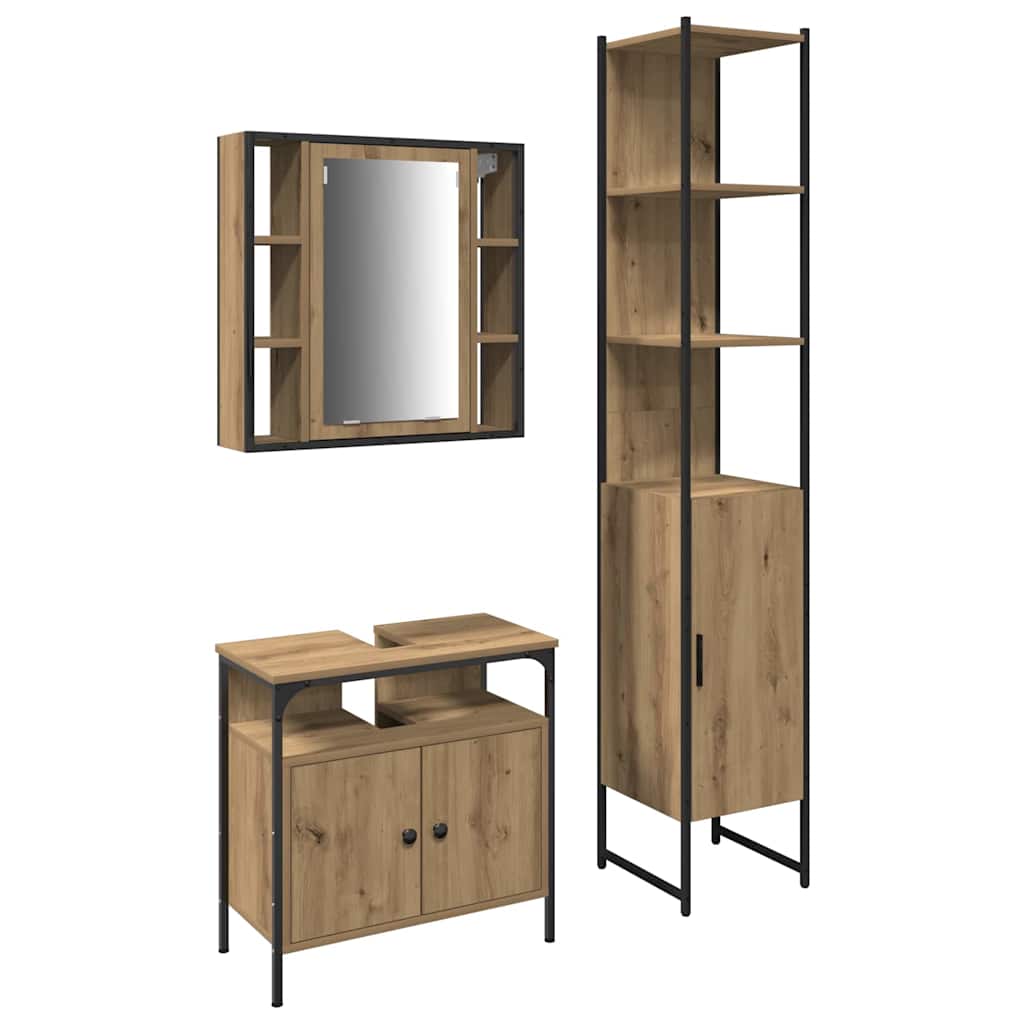 Set di mobili per il bagno 3 pz Rovere artigianale | homemem39