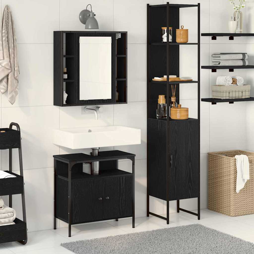 Set di mobili per il bagno 3 pcs Rovere Nero Legno multistrato | homemem39