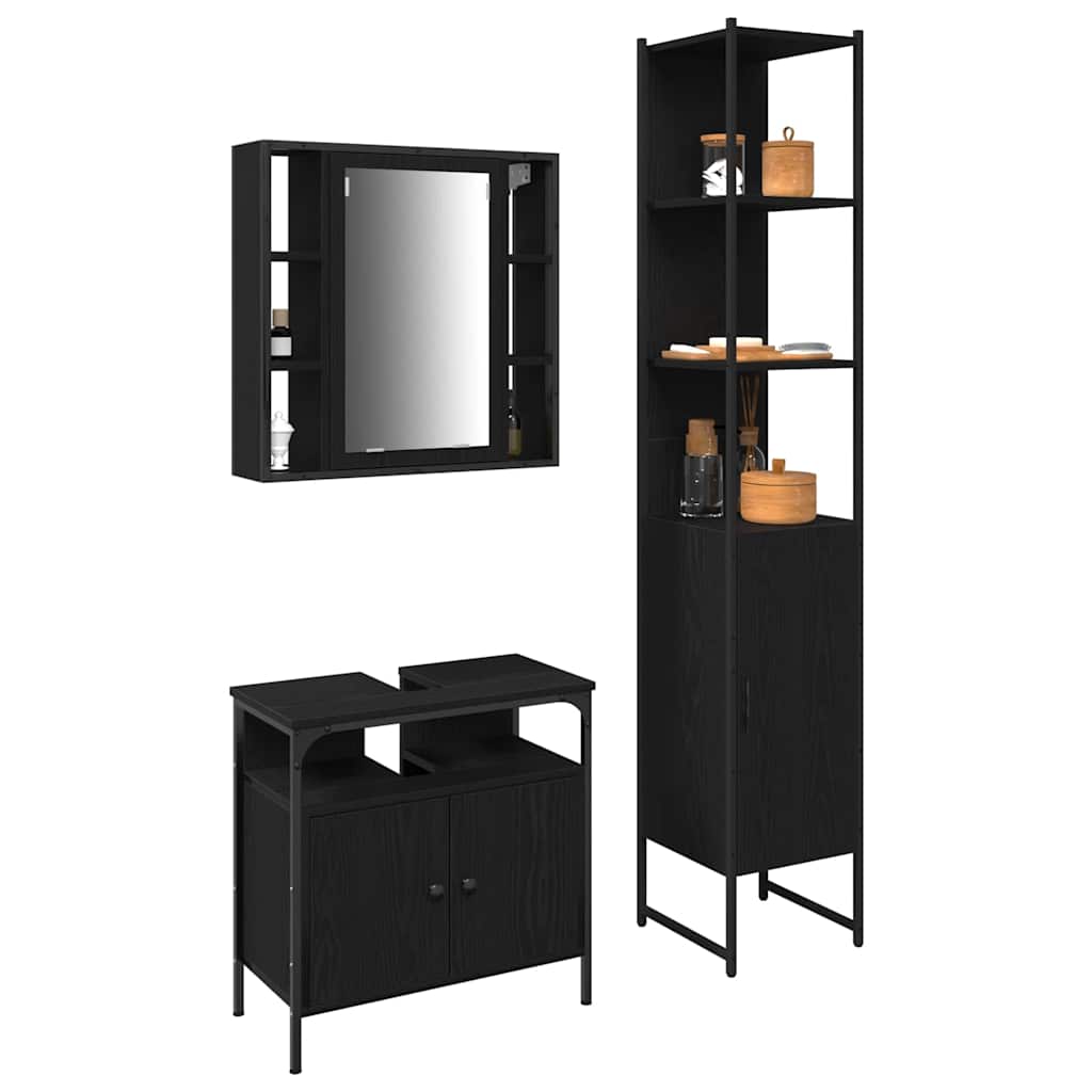 Set di mobili per il bagno 3 pcs Rovere Nero Legno multistrato | homemem39