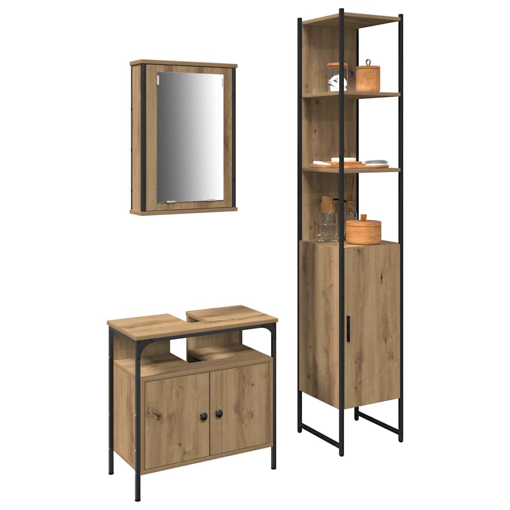 Set di mobili per il bagno 3 pz Rovere artigianale | homemem39