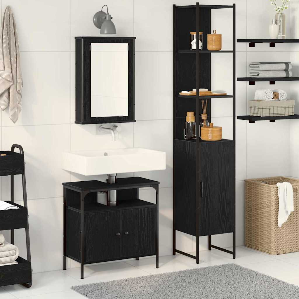 Set di mobili per il bagno 3 pcs Rovere Nero Legno multistrato | homemem39