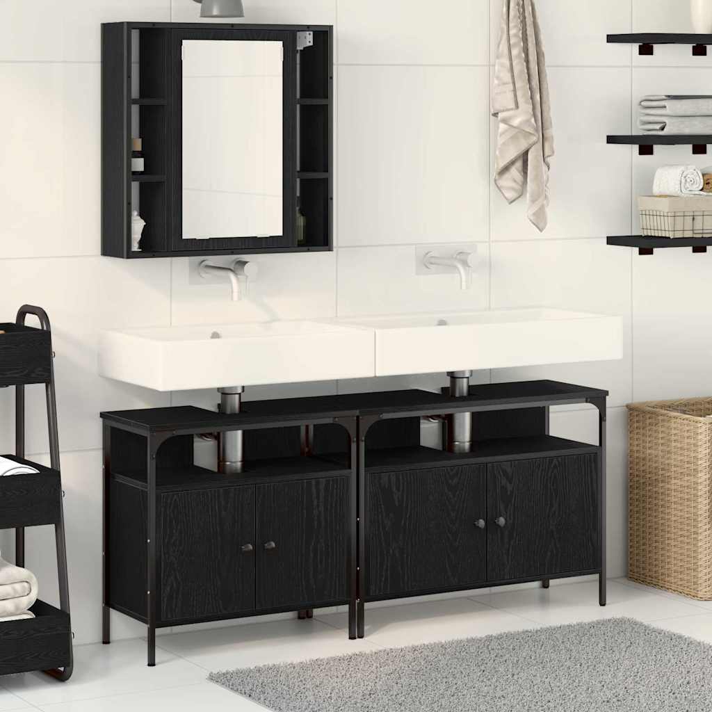 Unità da Bagno con lo scaffale 3 pcs Nero Legno multistrato