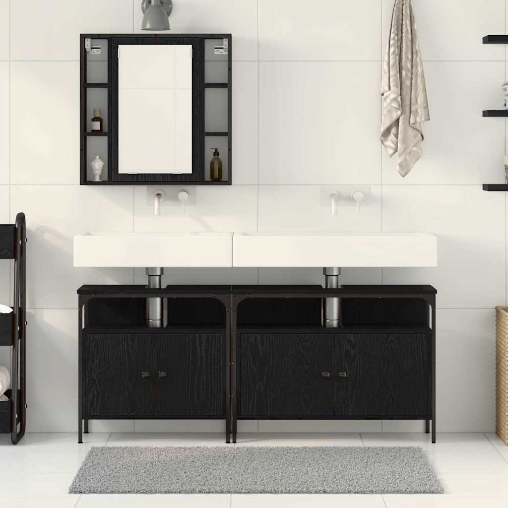 Unità da Bagno con lo scaffale 3 pcs Nero Legno multistrato | homemem39