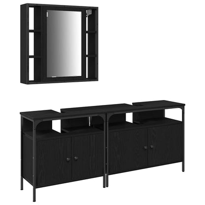 Unità da Bagno con lo scaffale 3 pcs Nero Legno multistrato