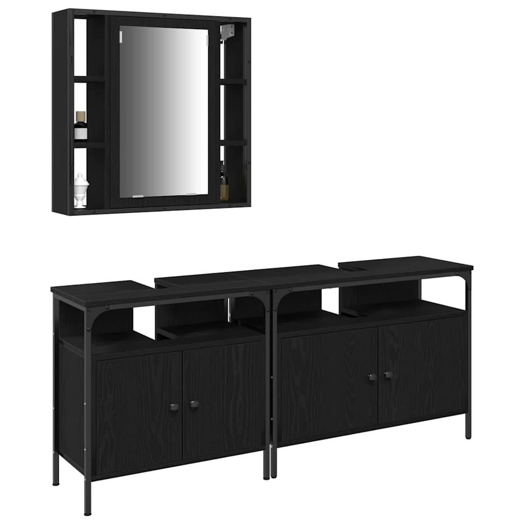 Unità da Bagno con lo scaffale 3 pcs Nero Legno multistrato | homemem39