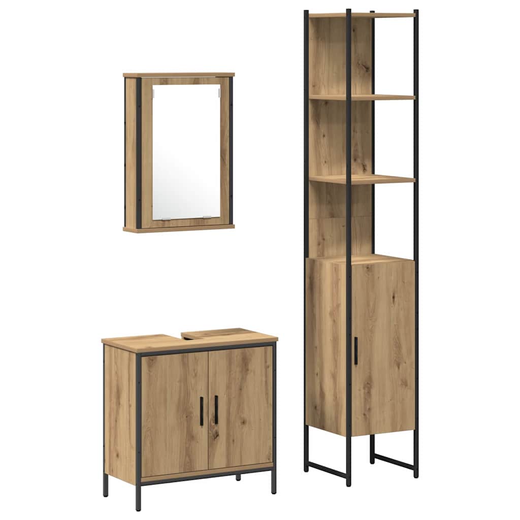Set di mobili per il bagno 3 pz Marrone 33 x 33 x 185,5 cm | homemem39