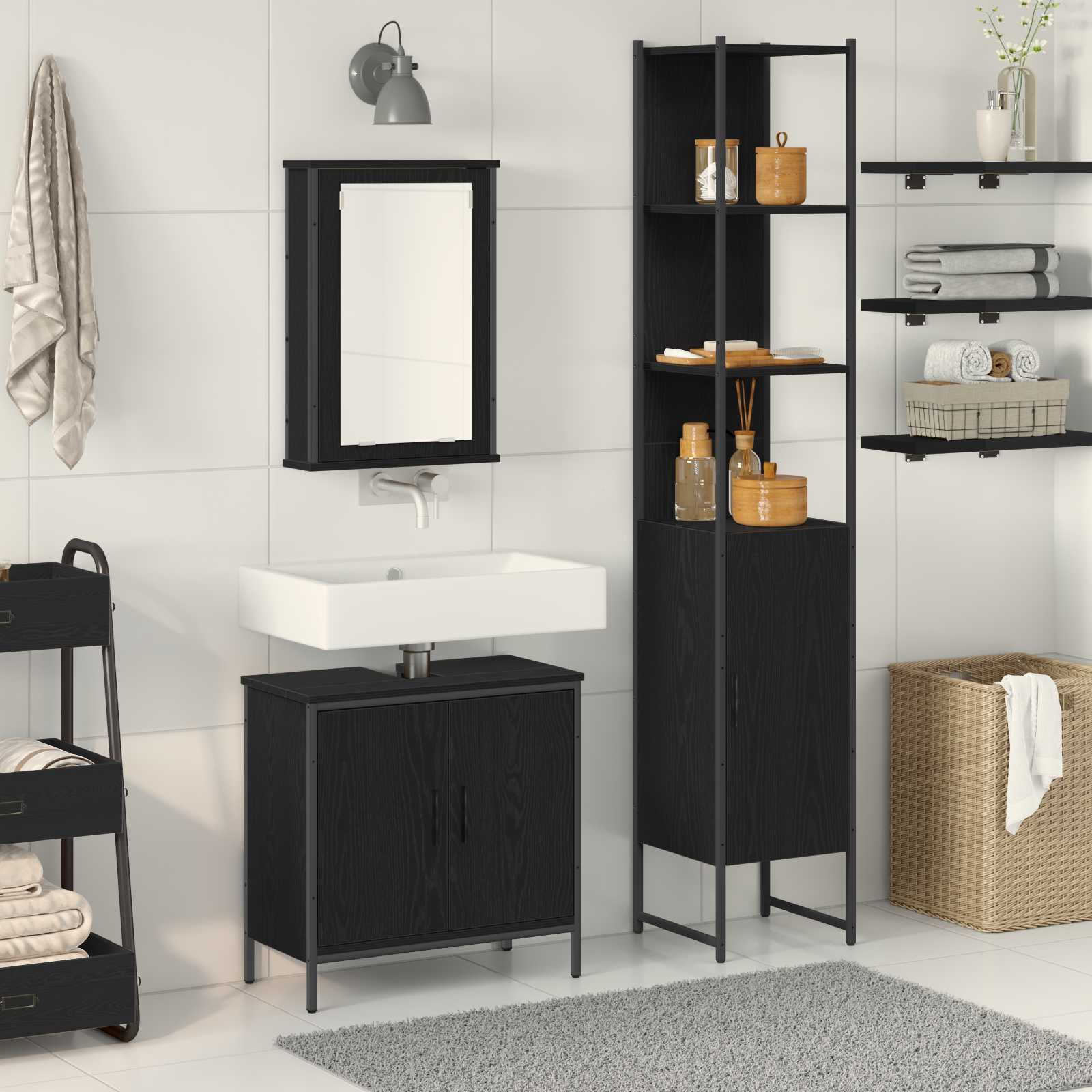 Set di mobili per il bagno 3 pcs Nero Legno multistrato | homemem39