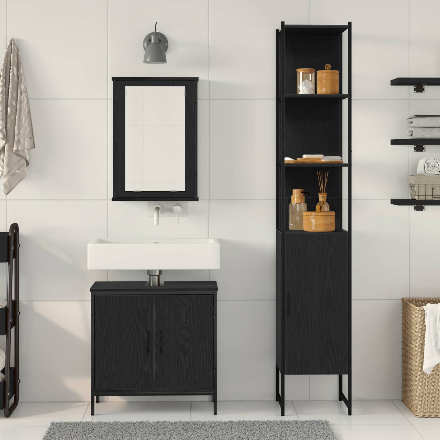 Set di mobili per il bagno 3 pcs Nero Legno multistrato | homemem39