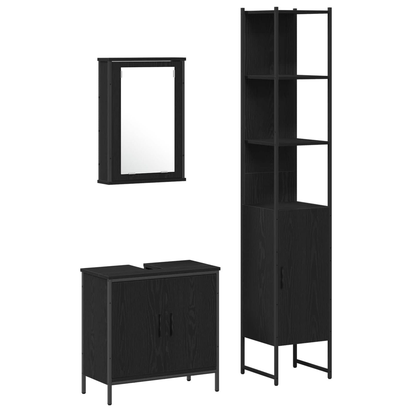 Set di mobili per il bagno 3 pcs Nero Legno multistrato | homemem39