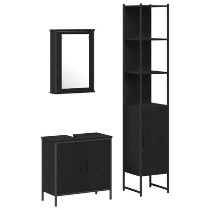 Set di mobili per il bagno 3 pcs Nero Legno multistrato | homemem39