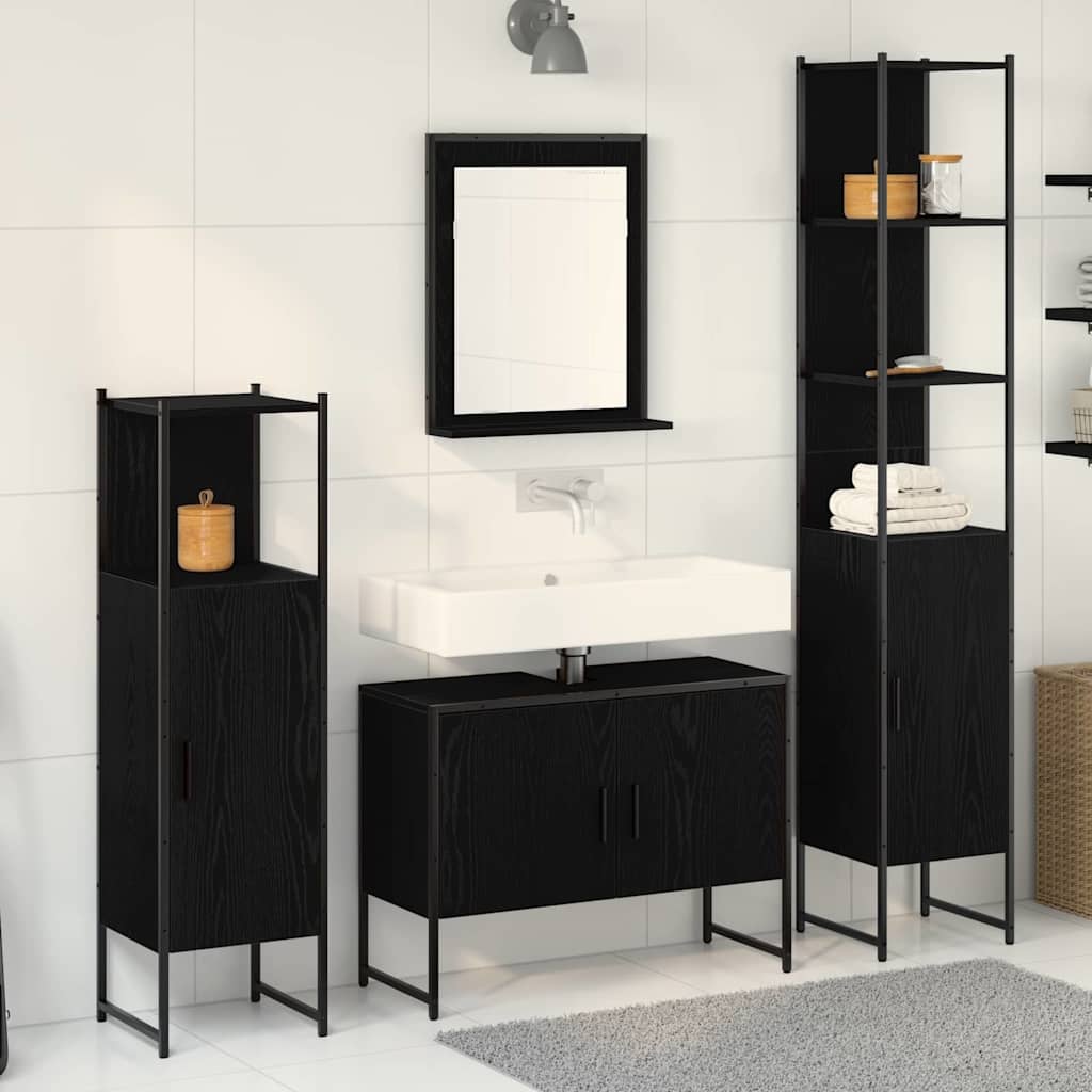Set di mobili per il bagno 4 pcs Nero Legno multistrato | homemem39