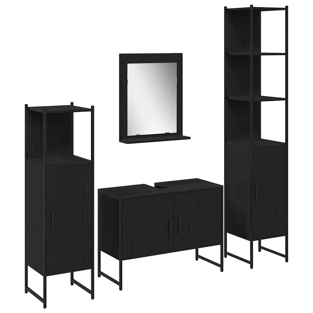 Set di mobili per il bagno 4 pcs Nero Legno multistrato | homemem39