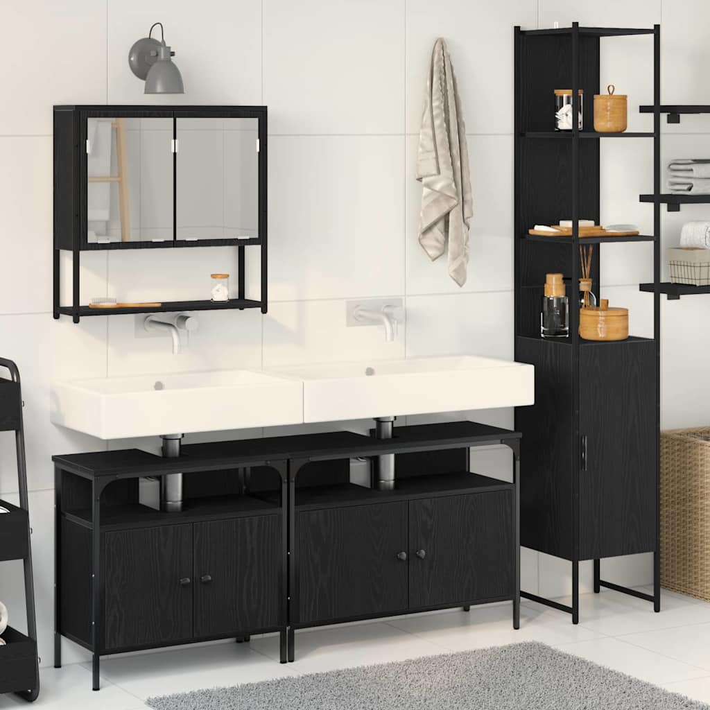 Set di mobili per il bagno 4 pcs Rovere nero Legno multistrato | homemem39