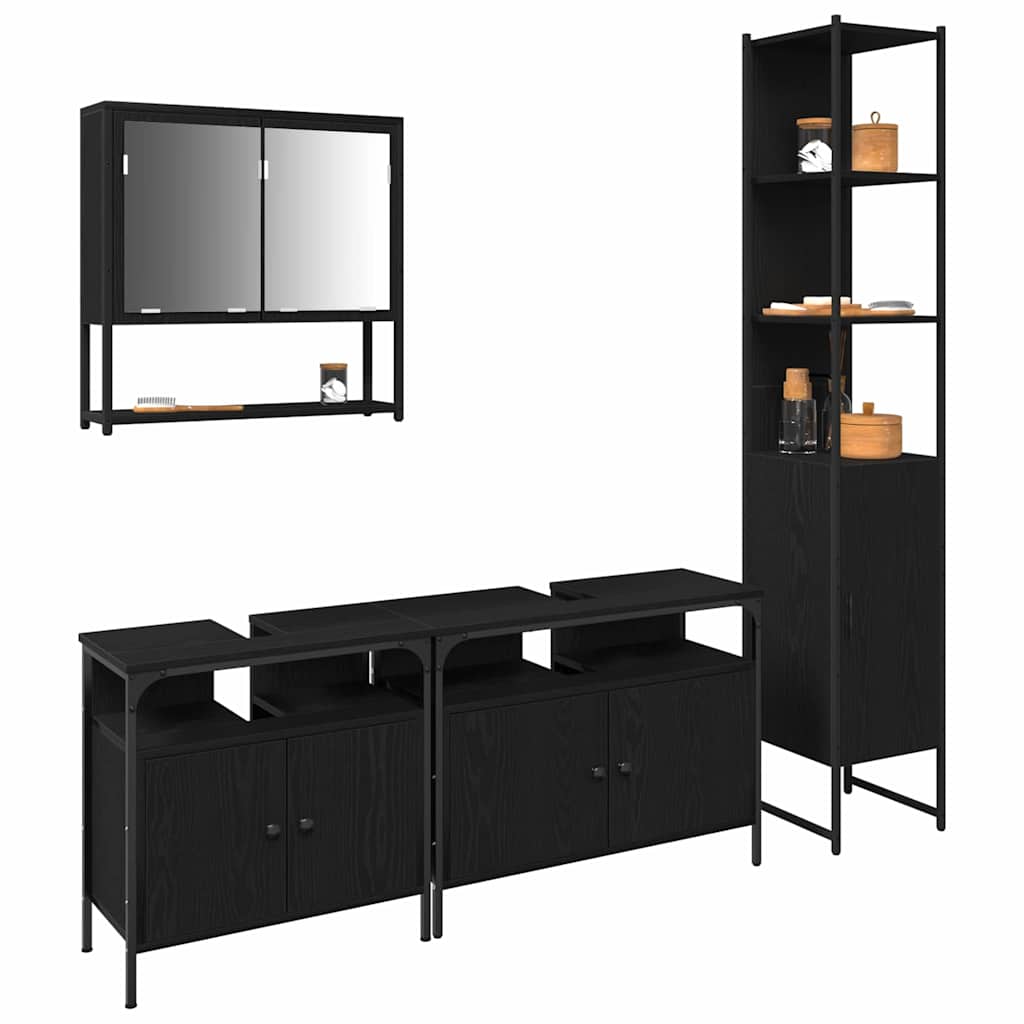 Set di mobili per il bagno 4 pcs Rovere nero Legno multistrato | homemem39