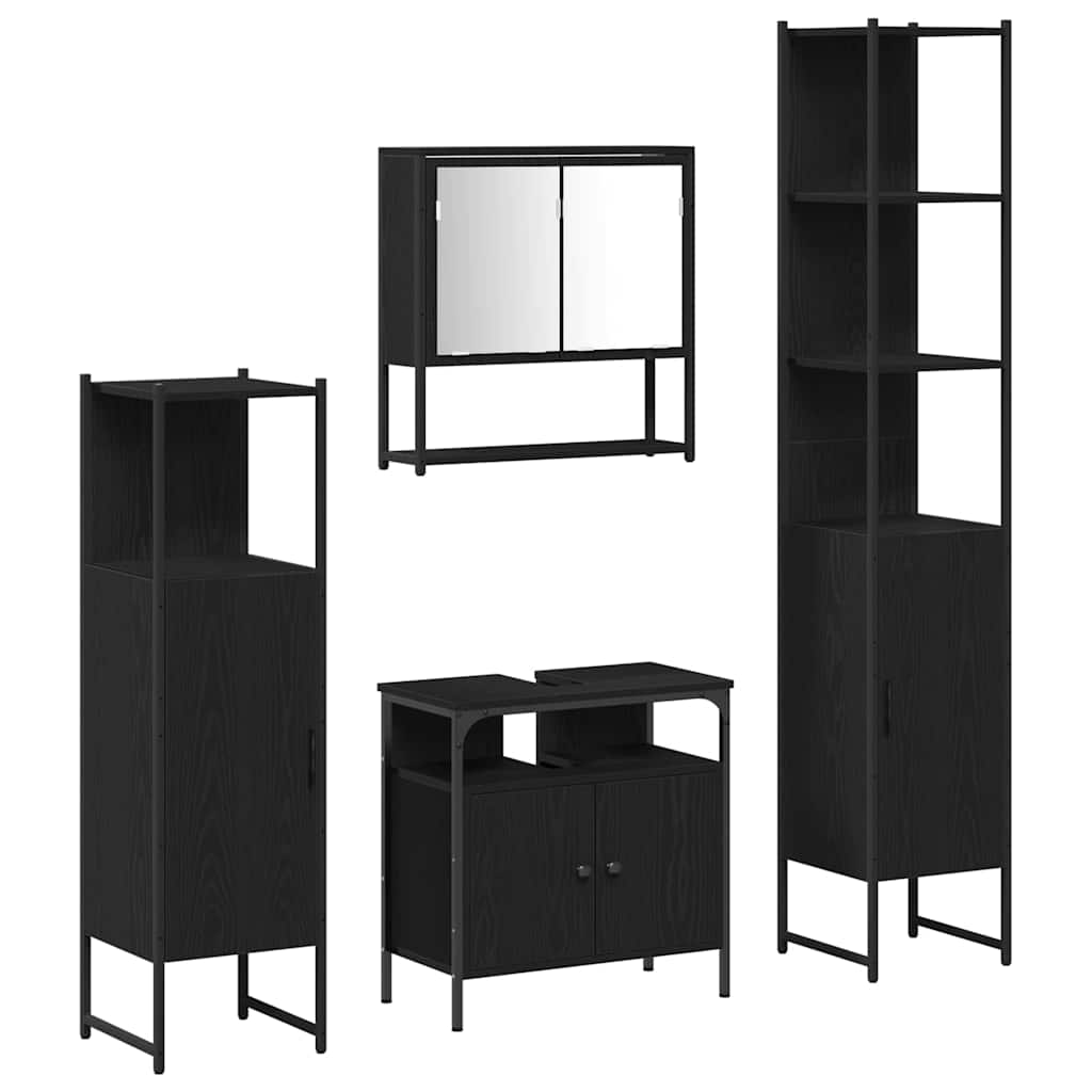 Set di mobili per il bagno 4 pcs Rovere Nero Legno multistrato | homemem39