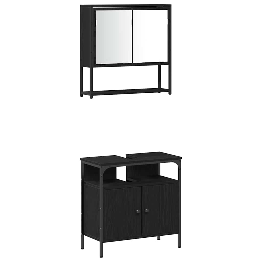 Set di mobili per il bagno 4 pcs Rovere Nero Legno multistrato | homemem39