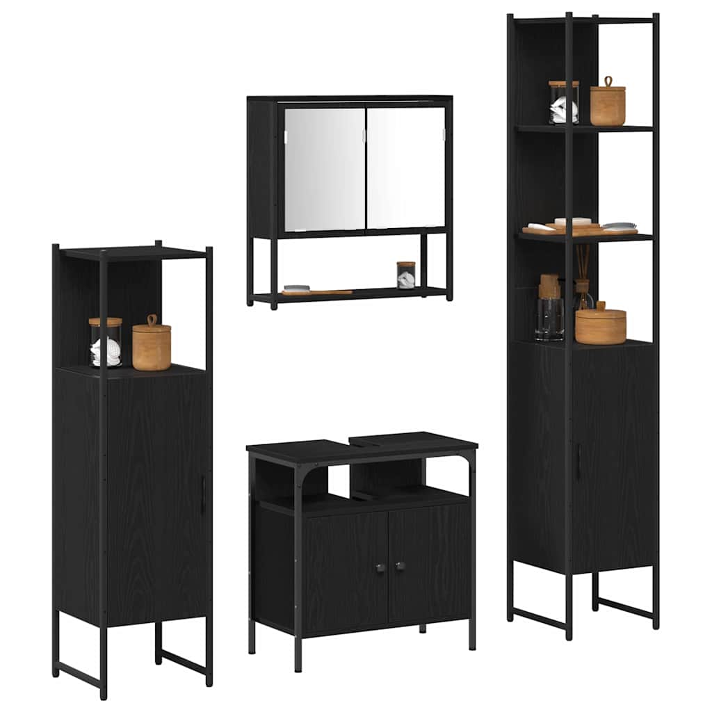 Set di mobili per il bagno 4 pcs Rovere Nero Legno multistrato | homemem39