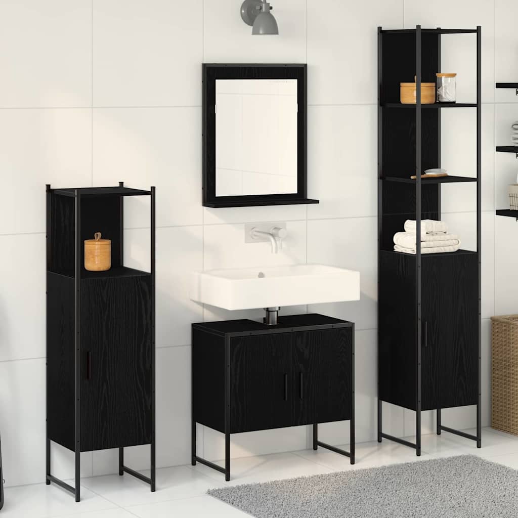 Set di mobili per il bagno 4 pcs Nero Legno multistrato | homemem39
