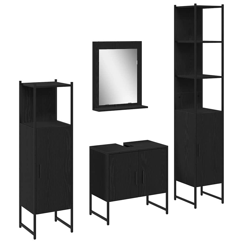 Set di mobili per il bagno 4 pcs Nero Legno multistrato | homemem39