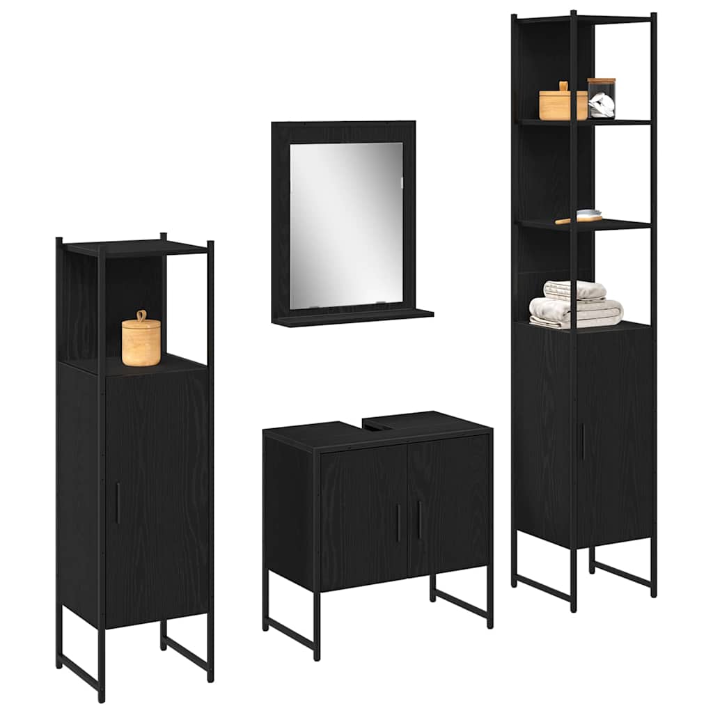 Set di mobili per il bagno 4 pcs Nero Legno multistrato | homemem39