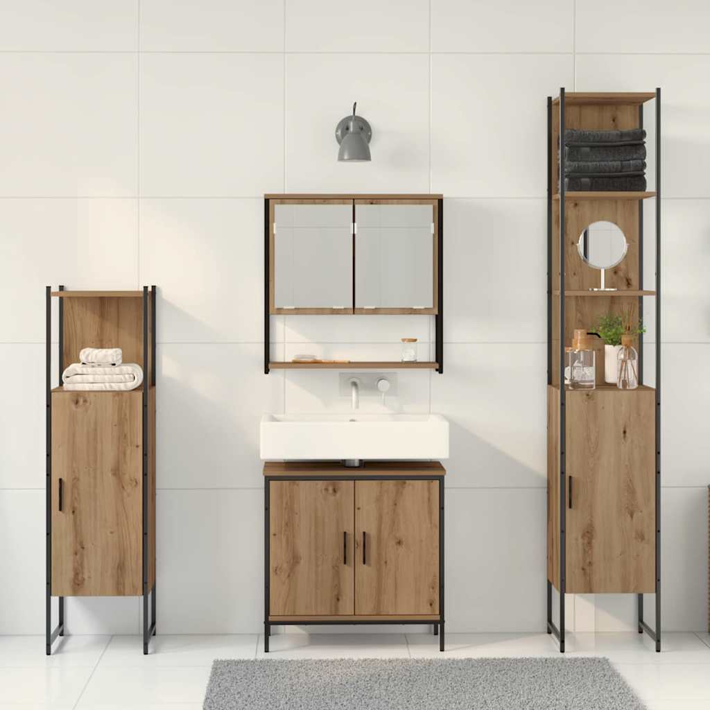 Set di mobili per il bagno 4 pz Marrone 33 x 33 x 185,5 cm | homemem39