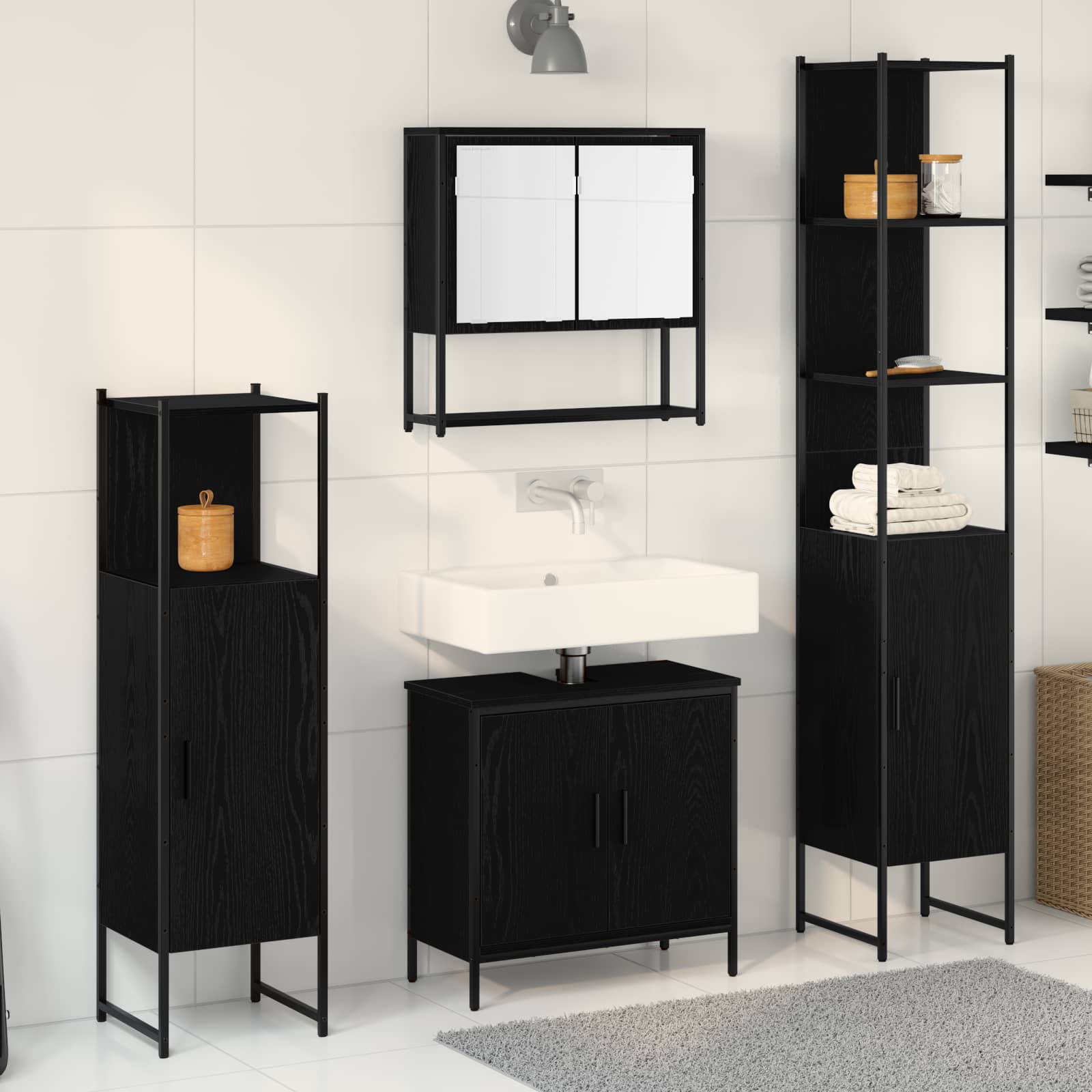 Set di mobili per il bagno 4 pcs Nero Legno multistrato | homemem39