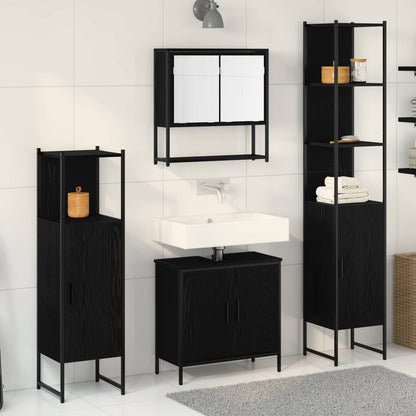 Set di mobili per il bagno 4 pcs Nero Legno multistrato | homemem39