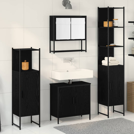 Set di mobili per il bagno 4 pcs Nero Legno multistrato | homemem39
