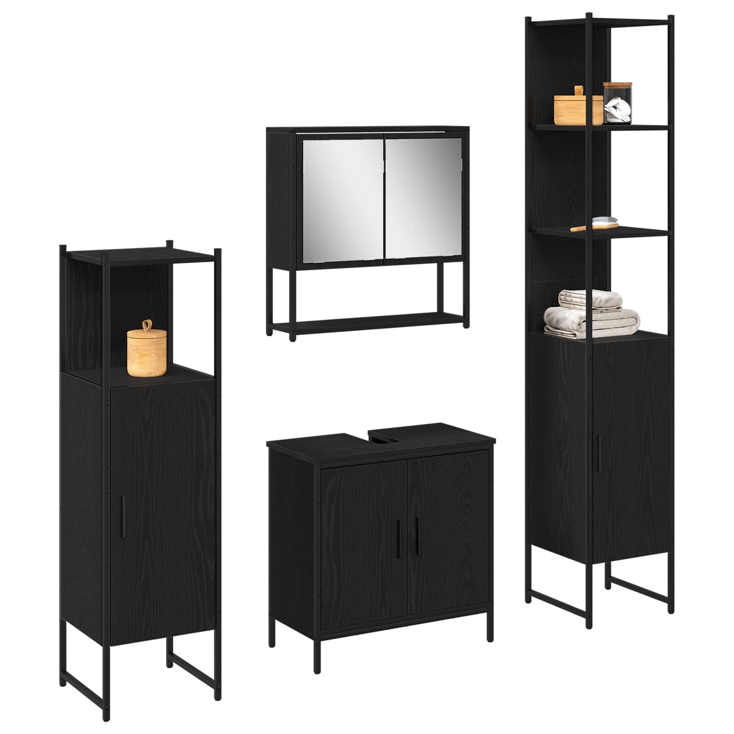 Set di mobili per il bagno 4 pcs Nero Legno multistrato | homemem39