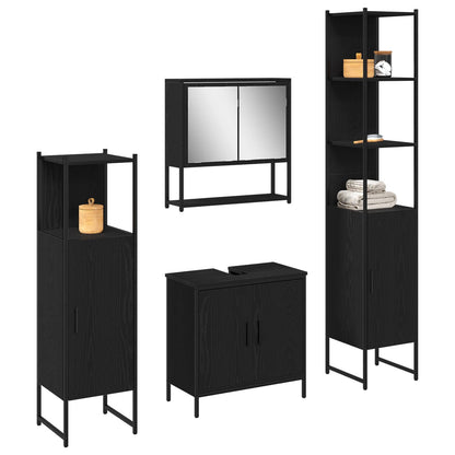 Set di mobili per il bagno 4 pcs Nero Legno multistrato | homemem39