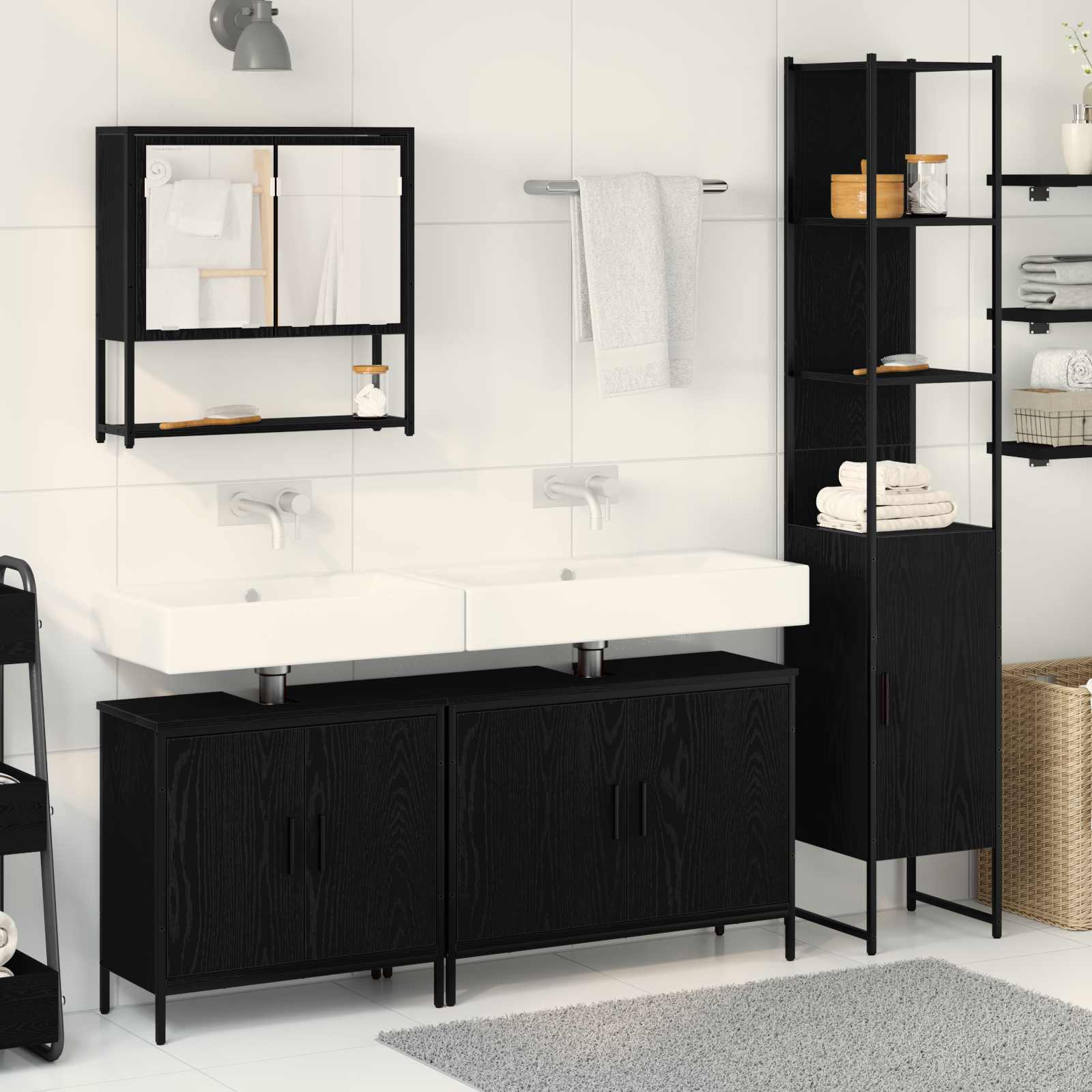 Set di mobili per il bagno 4 pcs Nero Legno multistrato | homemem39