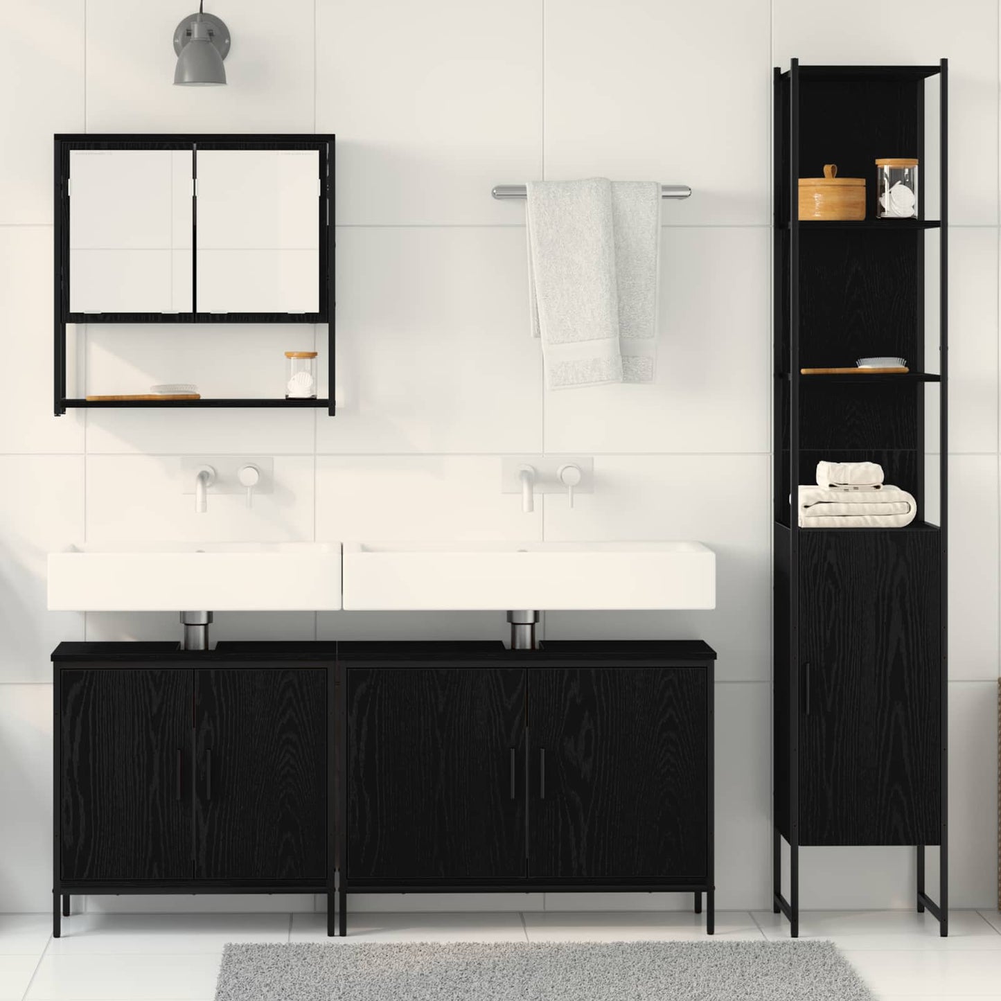 Set di mobili per il bagno 4 pcs Nero Legno multistrato | homemem39