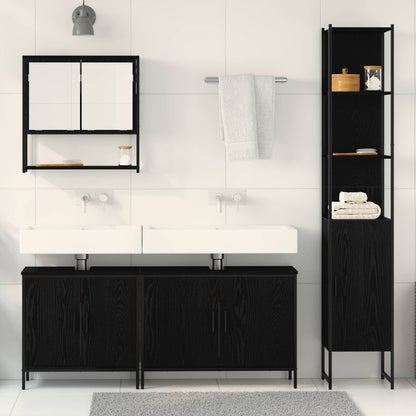 Set di mobili per il bagno 4 pcs Nero Legno multistrato | homemem39