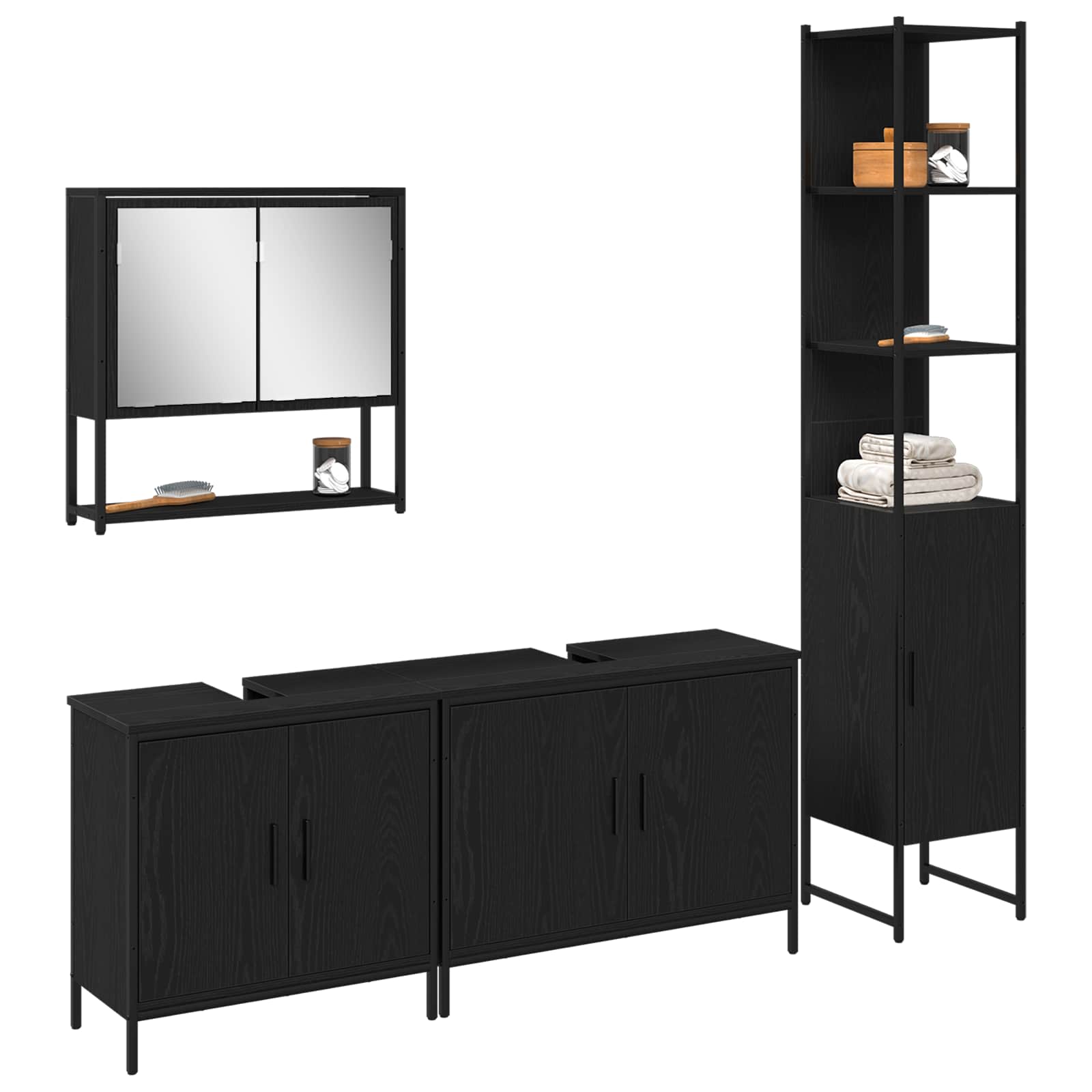 Set di mobili per il bagno 4 pcs Nero Legno multistrato | homemem39