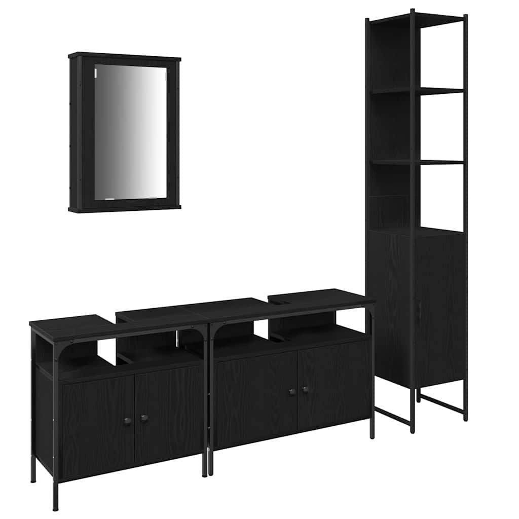 Set di mobili per il bagno 4 pcs Rovere Nero Legno multistrato | homemem39