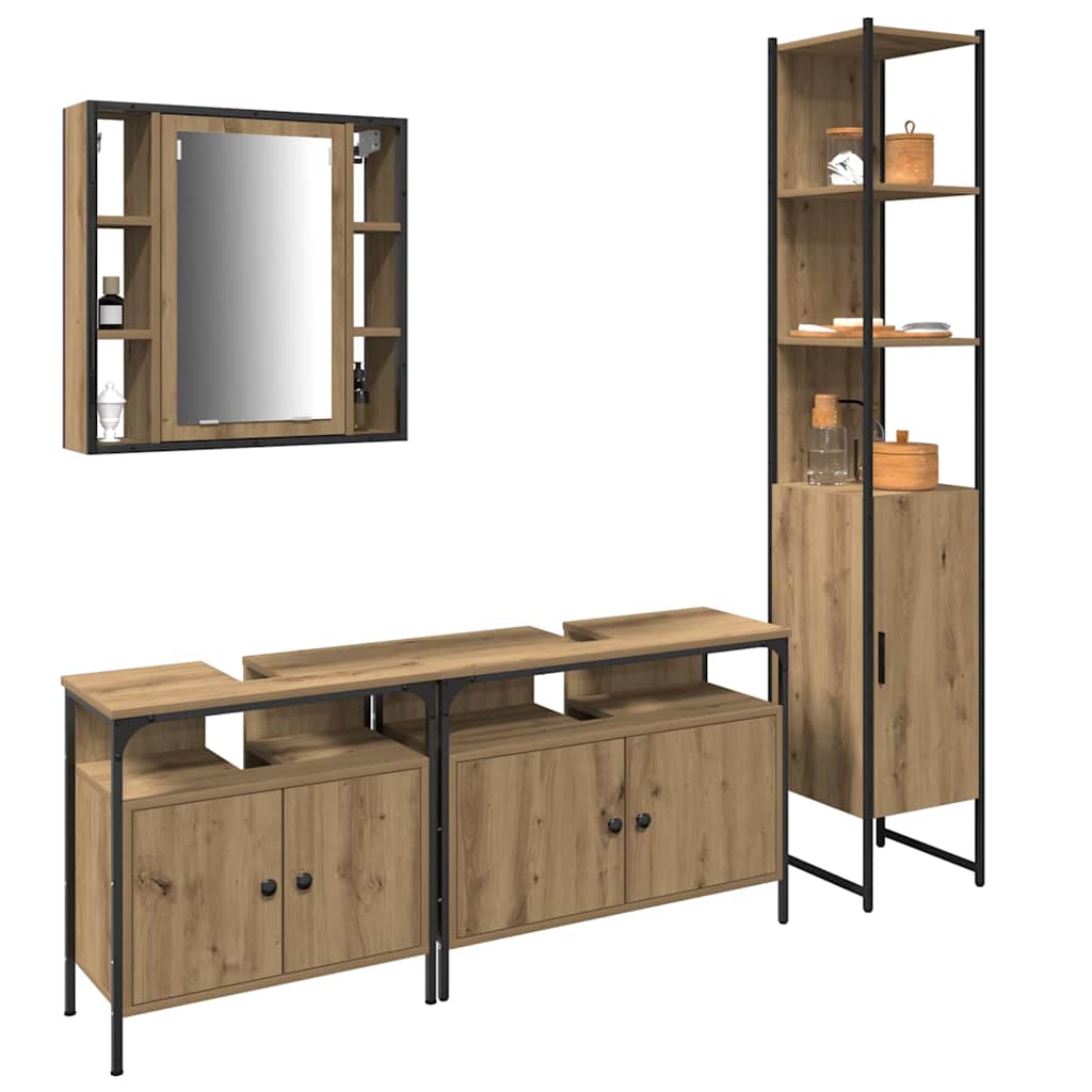 Set di mobili per il bagno 4 pz Rovere artigianale | homemem39