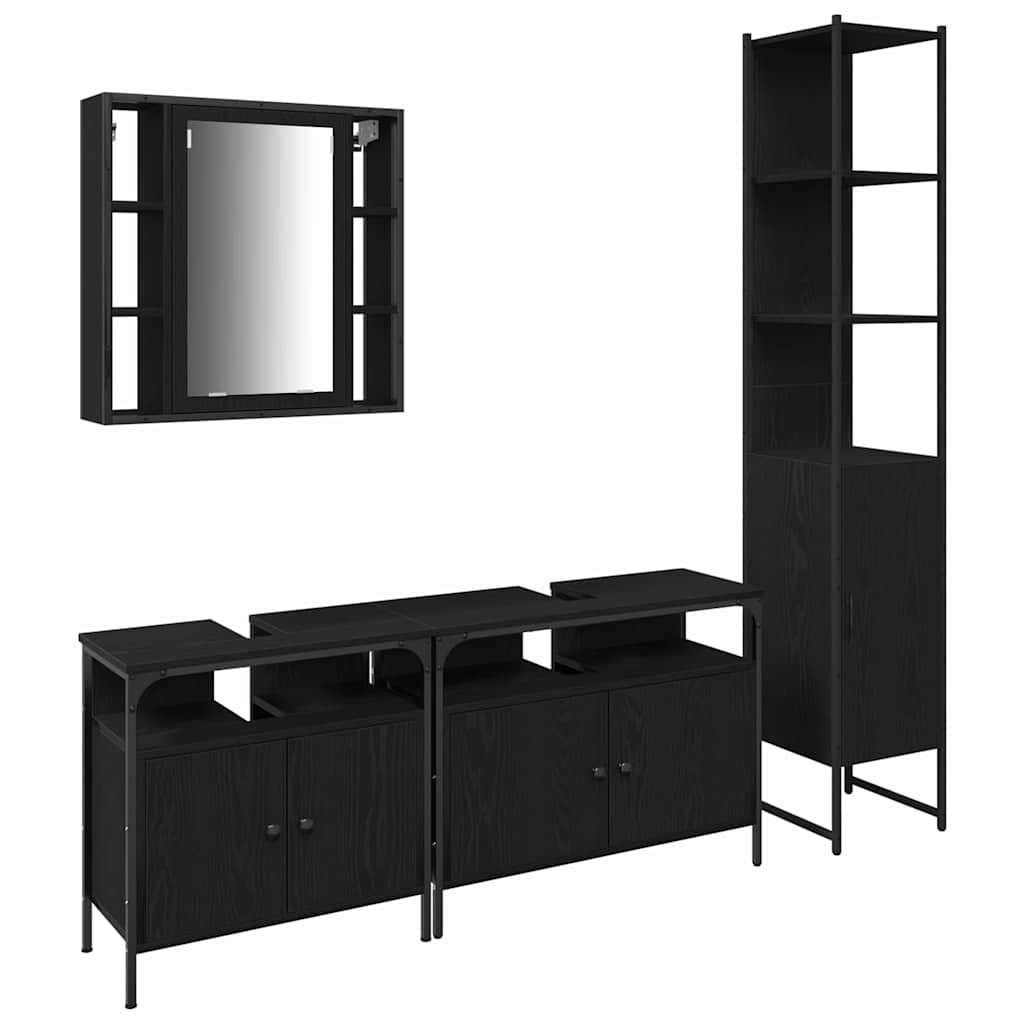 Set di mobili per il bagno 4 pcs Rovere Nero Legno multistrato | homemem39