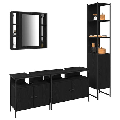 Set di mobili per il bagno 4 pcs Rovere Nero Legno multistrato | homemem39