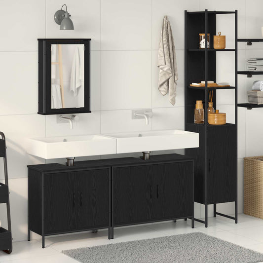 Set di mobili per il bagno 4 pcs Nero Legno multistrato | homemem39