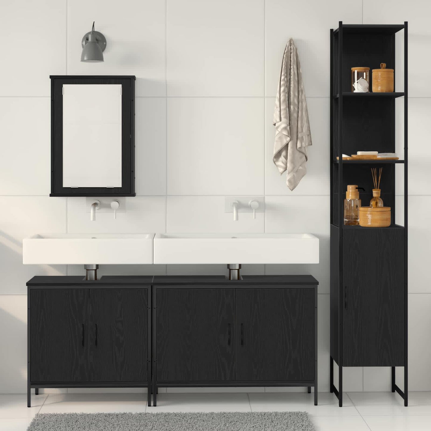 Set di mobili per il bagno 4 pcs Nero Legno multistrato | homemem39