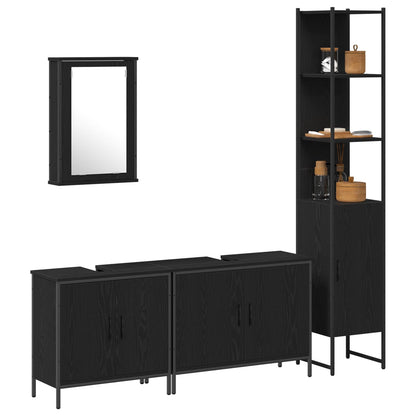 Set di mobili per il bagno 4 pcs Nero Legno multistrato | homemem39